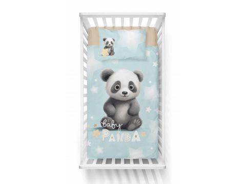 Pościel z bawełny 90x120 + 40x60 panda na niebieskim tle dla dzieci do łóżeczka 4998 a