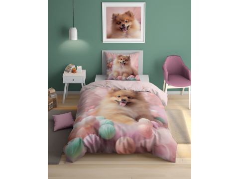 Pościel z bawełny dla dzieci 160x200+70x80 pomeranian  fluo 5411 a świeci w ciemności