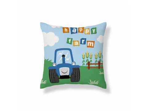 Poszewka dziecięca bawełniana 40x40 cm dla dzieci happy farm niebieski traktor  psba 040 a