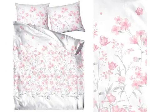 Pościel z bawełny 160x200 +2/70x80 Slay Bielbaw Premium różowe kwiatuszki