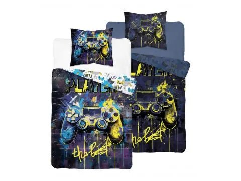 Pościel z bawełny dla dzieci 140x200+70x80 gamepad fluo 5404 a świeci w ciemności
