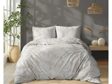 Pościel z bawełny 160x200 +2/70x80 listki na beżowym tle  wz.5335 b