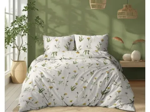 Pościel z bawełny 160x200 +2/70x80 polne kwiatki na kremowym tle wz.5339 a