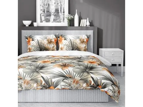 Pościel satynowa 220x200+2/70x80 kwiaty tropikalne wz. 5479 a detexpol
