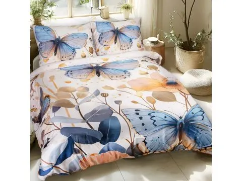 Pościel satynowa 140x200 +1/70x80 niebieskie motyle satynlove premium 12410