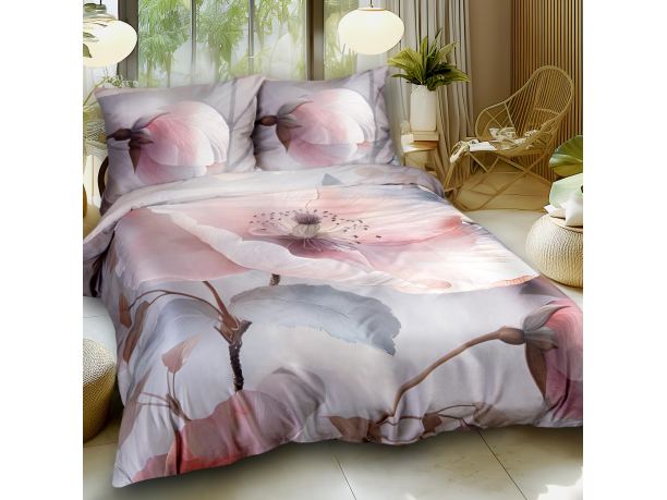 Pościel satynowa 160x200 +2/70x80 różowa nostalgia satynlove premium 12408