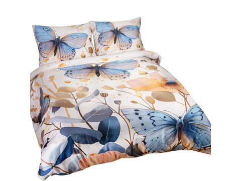 Pościel satynowa 220x200 +2/70x80 niebieskie motyle satynlove premium 12410