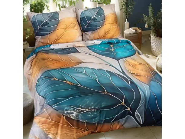 Pościel satynowa 160x200 +2/70x80 jesienne liście satynlove premium 12411