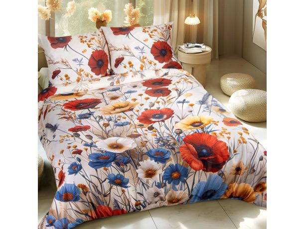 Pościel satynowa 160x200 +2/70x80 kolorowa łąka satynlove premium 12412