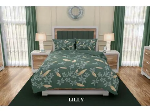 Pościel satynowa 160x200+2/70x80 Lily Silver collection miętowe kwiatuszki