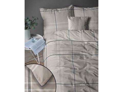 Komplet pościeli z perkalu z lamówką160x200 +2/70x80 + torba beżowa kratka Lame Percale 5240 b
