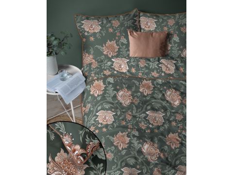 Elegancka pościel z perkalu 160x200 + 2/70x80 z dekoracyjną lamówką + torba orient zielona Lame Percale 5242 a