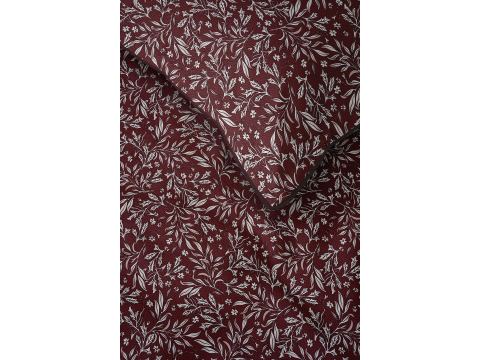 Pościel z perkalu 160x200 + 2/70x80 z lamówką + torba, listki na bordowym tle Lame Percale 5588 b