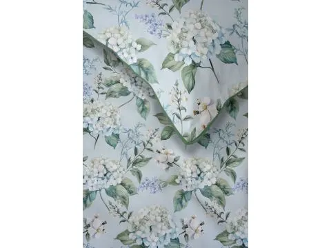 Pościel z perkalu 160x200 + 2/70x80 z lamówką + torba, kwiaty na miętowe tle Lame Percale 5589 a