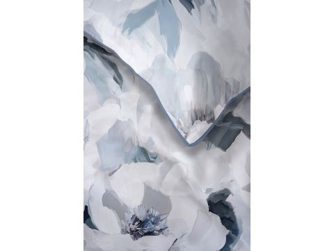 Pościel z perkalu 160x200 + 2/70x80 z lamówką + torba, niebiesko szare piwonie Lame Percale 5590 b