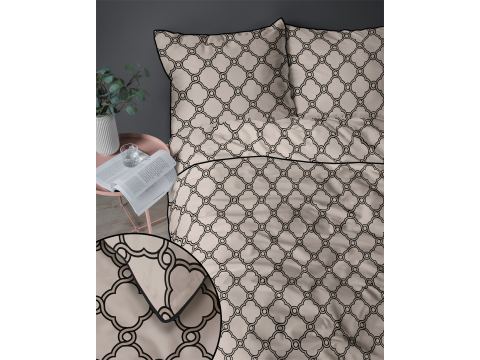 Pościel perkalowa 160x200 + 2/70x80 z lamówką + torba, beżowy wzorek Lame Percale 5592 b