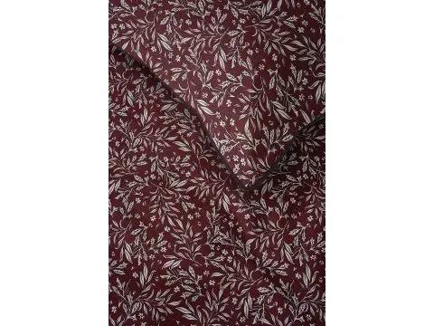 Pościel z perkalu 220x200 + 2/70x80 z lamówką + torba, listki na bordowym tle Lame Percale 5588 b