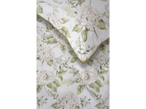 Pościel z perkalu 220x200 + 2/70x80 z lamówką + torba, biało oliwkowe kwiaty  Lame Percale 5589 b