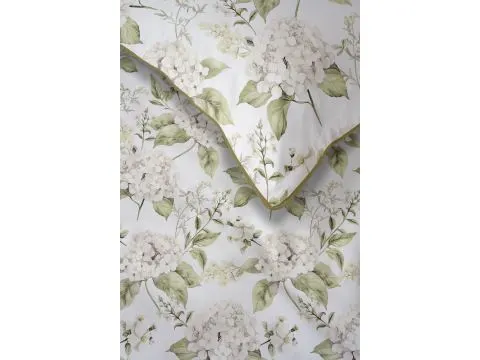 Pościel z perkalu 220x200 + 2/70x80 z lamówką + torba, biało oliwkowe kwiaty  Lame Percale 5589 b