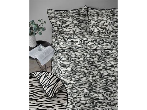 Pościel perkalowa 220x200 + 2/70x80 z lamówką + torba, biało czarne fale  Lame Percale 5591 b