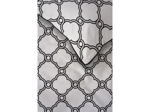 Pościel perkalowa 220x200 + 2/70x80 z lamówką + torba, wzorek biało czarny  Lame Percale 5592 a