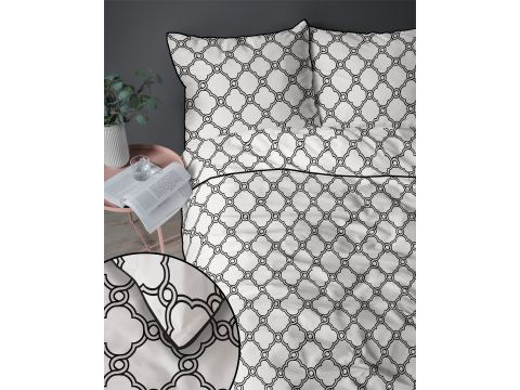 Pościel perkalowa 220x200 + 2/70x80 z lamówką + torba, wzorek biało czarny  Lame Percale 5592 a