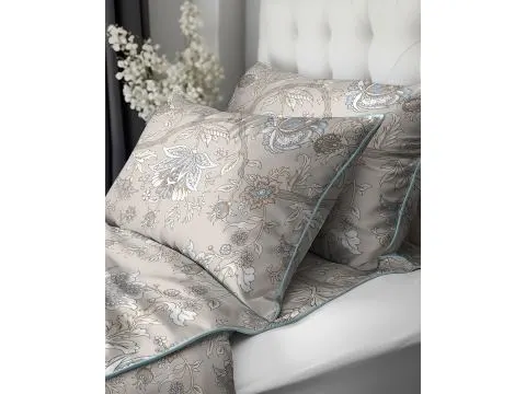 Elegancka pościel z perkalu 160x200+2/70x80 z dekoracyjną lamówką + torba beżowy orient Lame Percale 5242 b