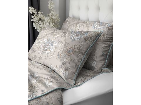 Elegancka pościel z perkalu 220x200+2/70x80 z dekoracyjną lamówką + torba beżowy orient Lame Percale 5242 b