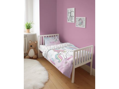 Pościel z bawełny 100x135 + 40x60 pony dla dzieci do łóżeczka 5133 a różowo wrzosowa