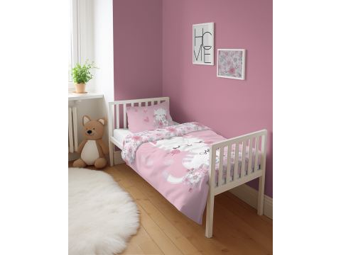 Pościel z bawełny 100x135 + 40x60 różowy kotek do łóżeczka 5136 a