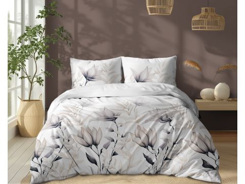 Pościel z bawełny 160x200 +2/70x80 beżowe kwiaty wz. 5494 a