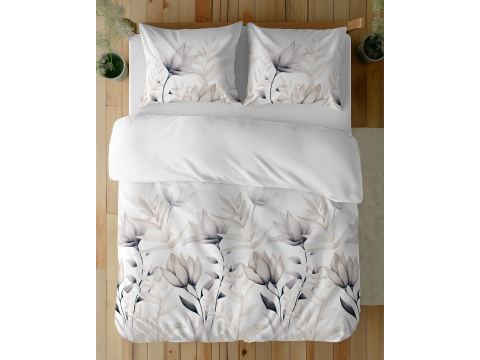 Pościel z bawełny 160x200 +2/70x80 beżowe kwiaty wz. 5494 a