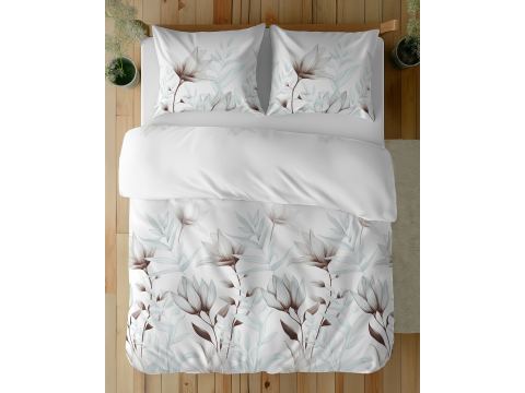 Pościel z bawełny 160x200 +2/70x80 beżowo zielone kwiaty wz. 5494 b