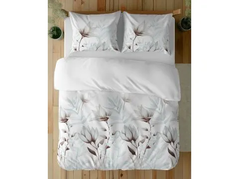 Pościel z bawełny 160x200 +2/70x80 beżowo zielone kwiaty wz. 5494 b