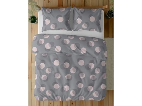 Pościel z bawełny 160x200 +2/70x80 szaro różowe kółka wz. 5495 b