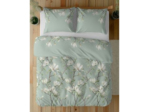 Pościel z bawełny 160x200 +2/70x80 magnolie na miętowym tle wz. 5497 a