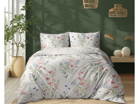 Pościel z bawełny 160x200 +2/70x80 pastelowa łąka na jasnym tle  wz. 5499 a