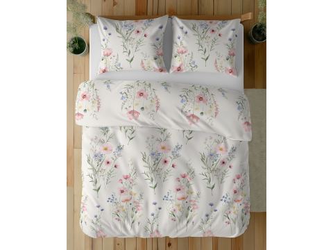 Pościel z bawełny 160x200 +2/70x80 pastelowa łąka na jasnym tle  wz. 5499 a