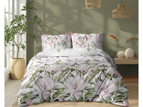 Pościel z bawełny 160x200 +2/70x80 różowy dotyk magnoli wz. 5505 a
