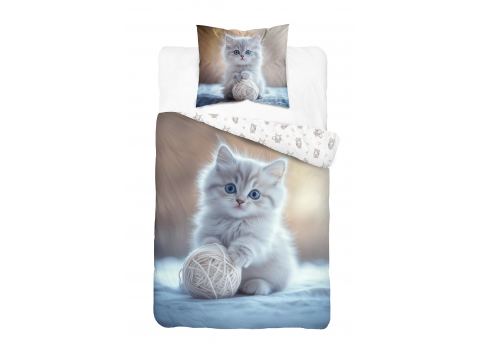 Pościel z bawełny 140x200+70x80 beżowo kotek Holland holenderska 5573 a