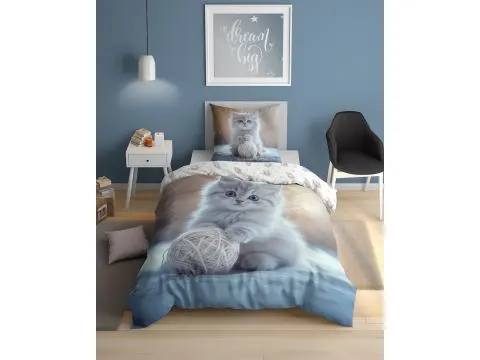 Pościel z bawełny 160x200+70x80 beżowo kotek Holland holenderska 5573 a