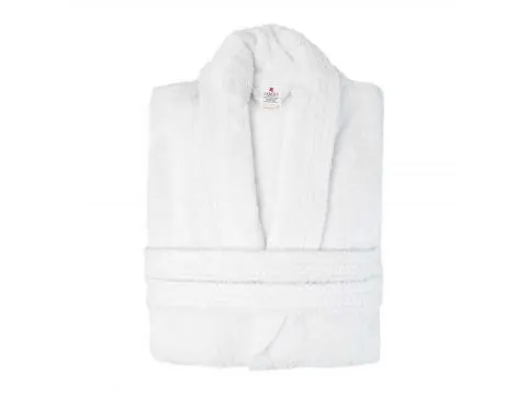 Szlafrok hotelowy & SPA  NAPOLI biały – 100% bawełna frotte, kołnierz szalowy, rozmiar XL