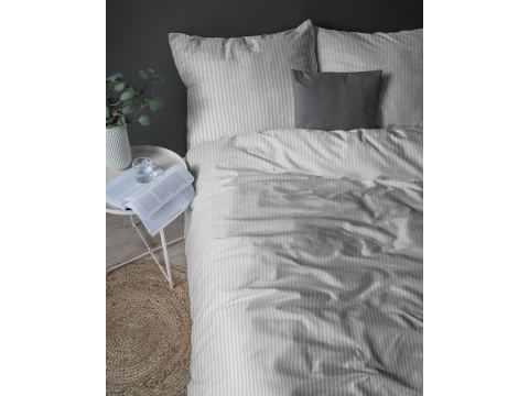 Pościel 220x200 +2/70x80 adamaszek pure light grey pasek 1 cm jasny popiel