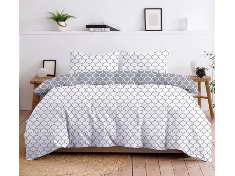 Pościel bawełniana Bielbaw 160x200 Decor – ornamenty marokańskie, szaro-biały motyw
