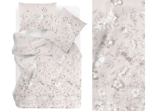 Pościel bawełniana Bielbaw 160x200 Linen – naturalne kwiaty, beżowo-białe odcienie