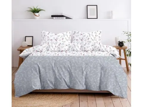 Pościel bawełniana Bielbaw 140x200 + 70x80 Dolce Vita – kwiatowy wzór biało szary