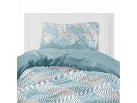 Pościel flanelowa 140x200 – geometryczny wzór w kolorze miętowym
