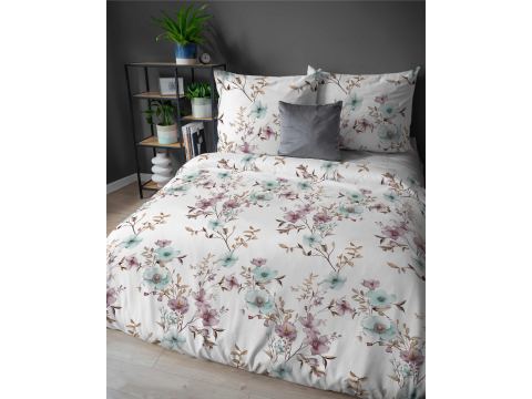 Pościel flanelowa 160x200 – pastelowe kwiatki na jasnym tle