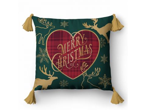 Poszewka świąteczna 45x45 cm Panama – Merry Christmas, śnieżynki, renifer