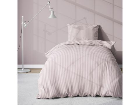 Pościel 140x200 +70x80 adamaszek pure róż pudrowy pasek 1 cm rożowa